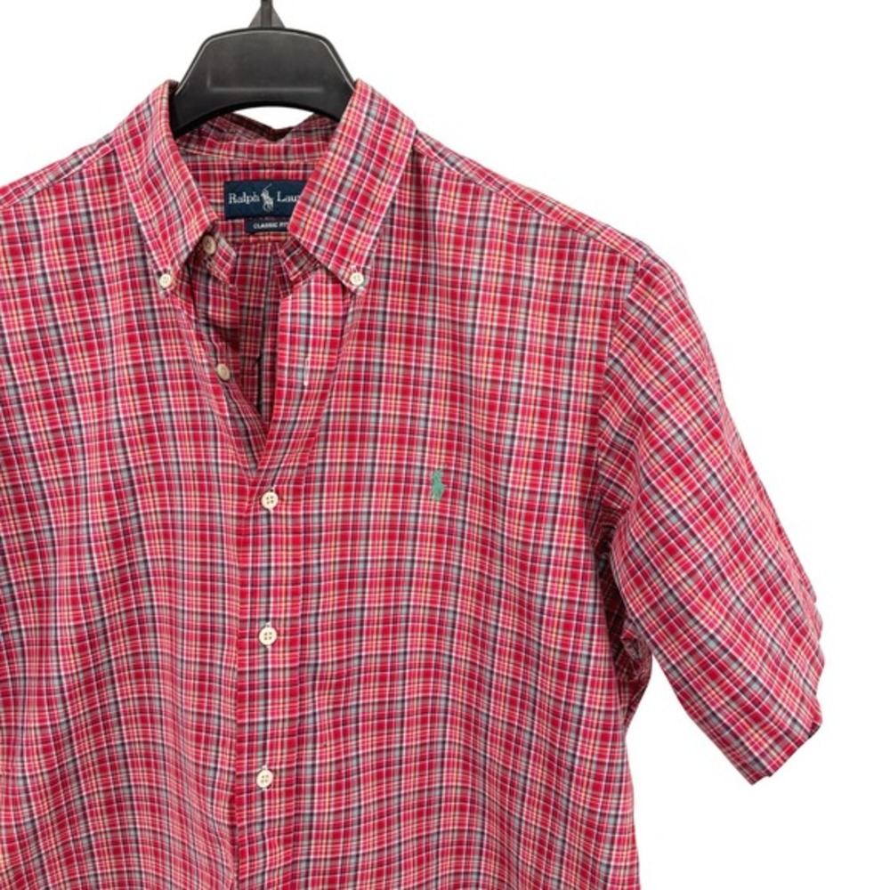 Ralph Lauren Button Down Mens Large Pre-Owned SS Red Plaid Classic Fit Pony Logo